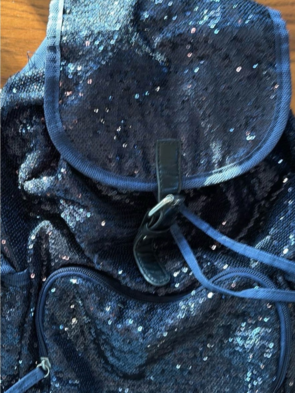 Navy Sequin Drawstring Backpack - Picture 2 of 6